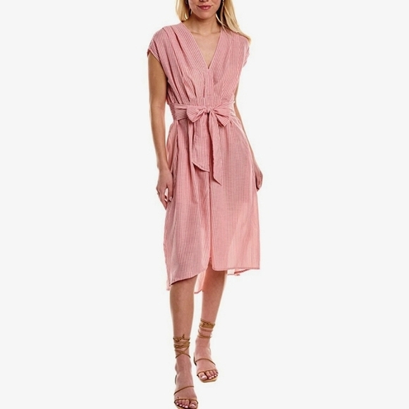 Max Studio Dresses & Skirts - *** Re-Listed** Beautiful Max Studio Red w White Stripes Linen High Low Dress S